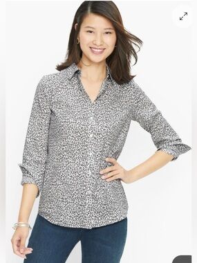 Talbots Perfect Shirt in Ditsy Cheetah Print long sleeve blouse